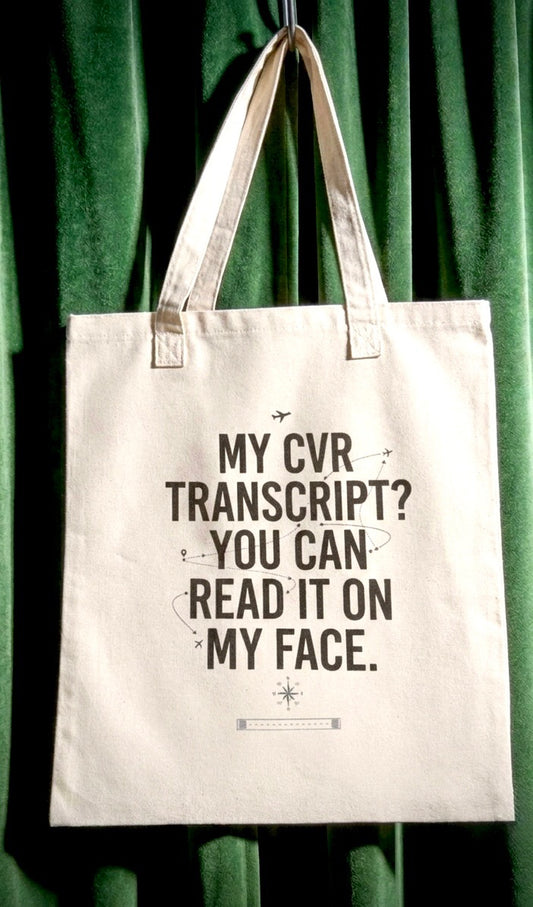 My CVR Transcript? You Can Read It on My Face. Tote Bag – Aviation Humor Canvas Tote