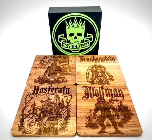 Gothic Relics Coaster Set – Classic Horror Movie Collection (Set of 4)