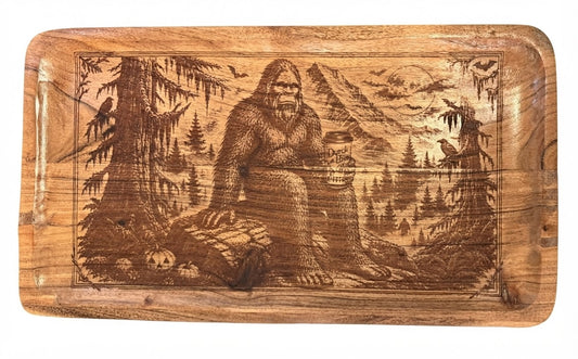 Bigfoot Dutch Bros Acacia Wood Serving Tray | Sasquatch Coffee Engraved Tray